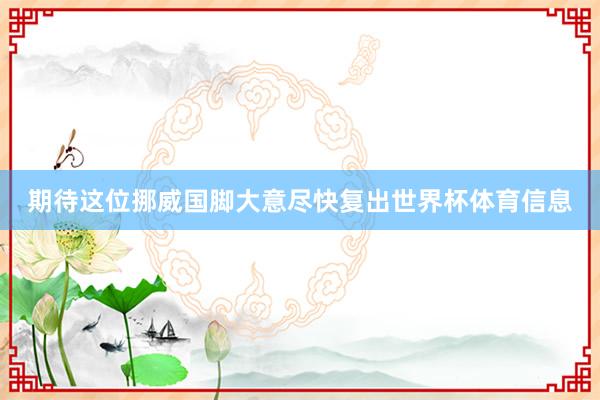 期待这位挪威国脚大意尽快复出世界杯体育信息